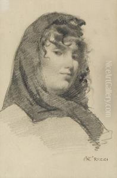 Volto Di Fanciulla. Oil Painting by Emilio Rizzi