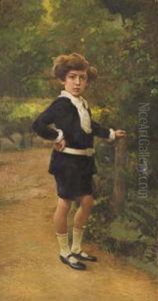 Ritratto Di Bambina In Giardino Oil Painting by Emilio Rizzi