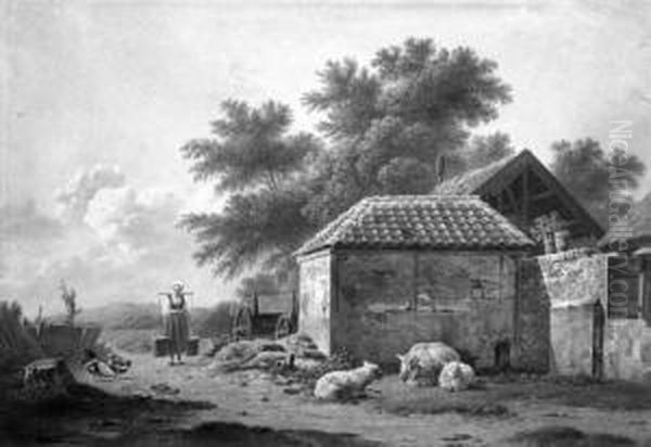 A Farmyard With A Milkmaid Oil Painting by Francois Robert