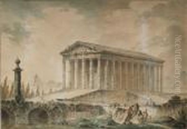 Paysage Architectural Anime Oil Painting by Hubert Robert