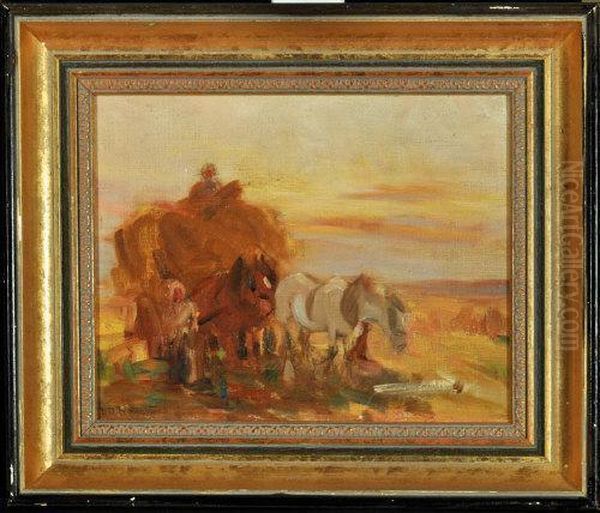 A Hay Cart In A Field Late Afternoon Oil Painting by David Robertson