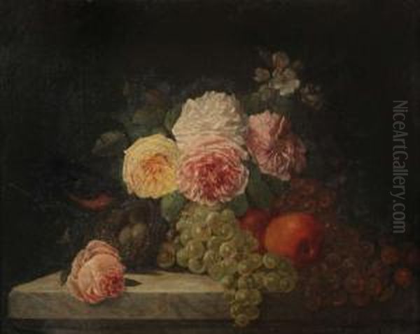 Stilleven Met Vink, Vogelnest En Bloemen Opstenen Entablement Oil Painting by Jean-Baptiste Robie