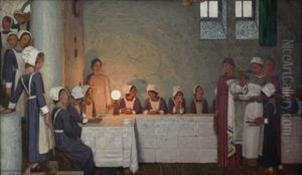 Orphan Girls At Supper Oil Painting by Frederick Cayley Robinson