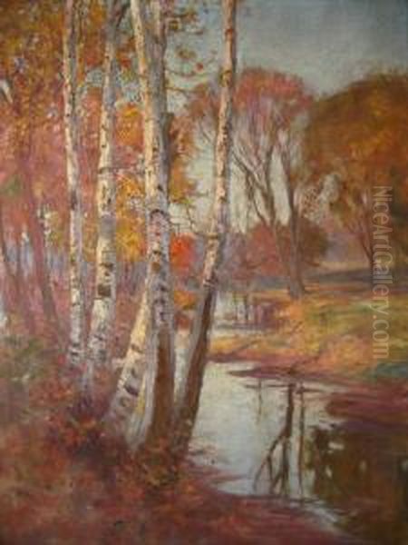 Birch Trees In Fall Oil Painting by Hal Robinson