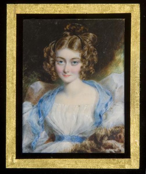 A Miniature Portrait Of A Young Lady, Ann Savage Oil Painting by Simon Jacques Rochard