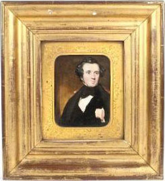 Portrait Of A Gentleman, Wearing A Black Coat,waistcoat And Necktie Oil Painting by Francois Theodore Rochard