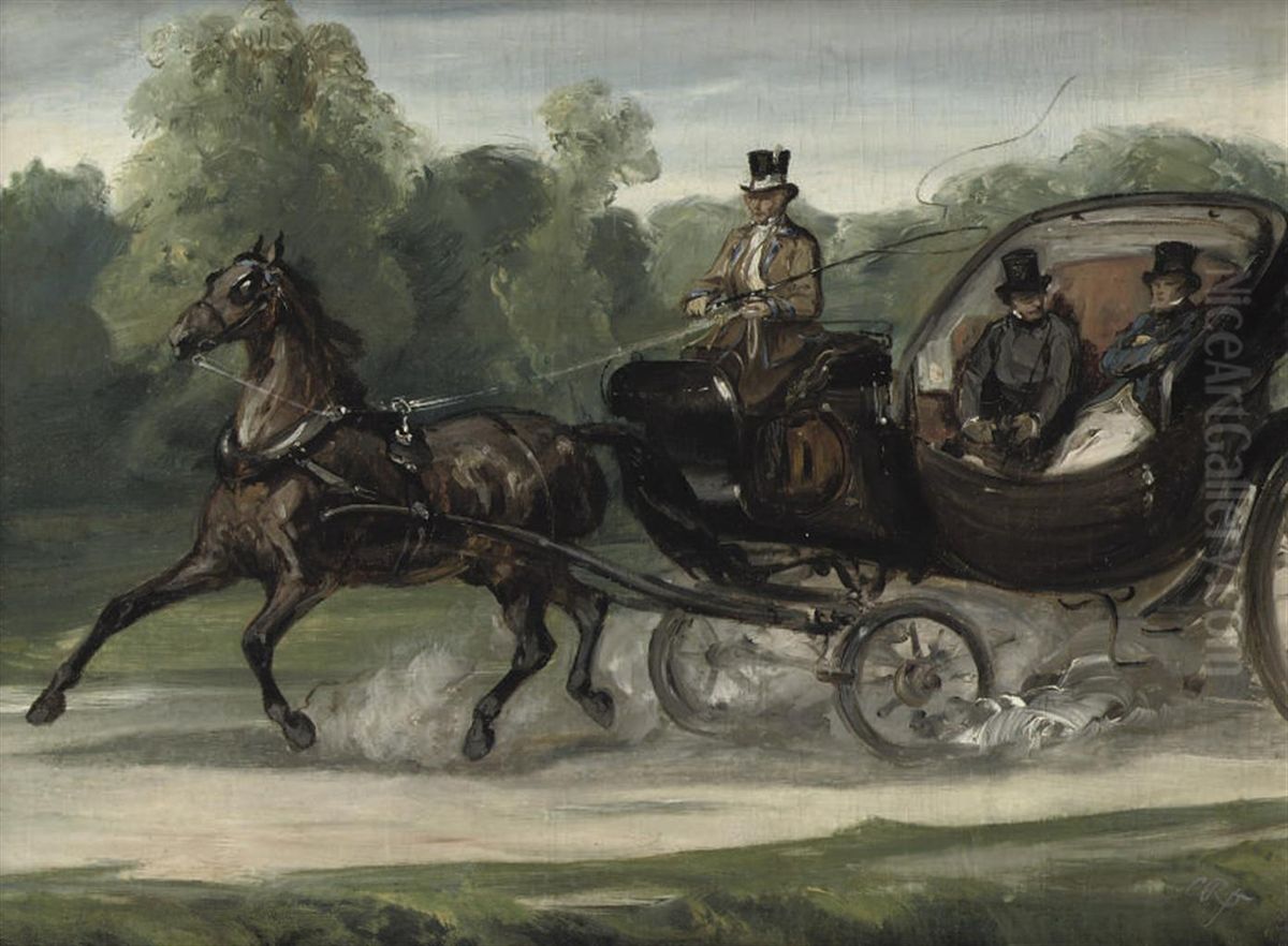 Riding In An Open Carriage Oil Painting by Charles Rochussen
