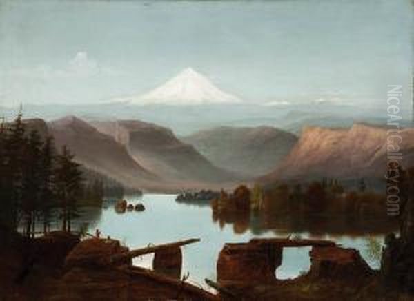 Landscape With Mount Hood In The Background Oil Painting by Cleveland Salter Rockwell