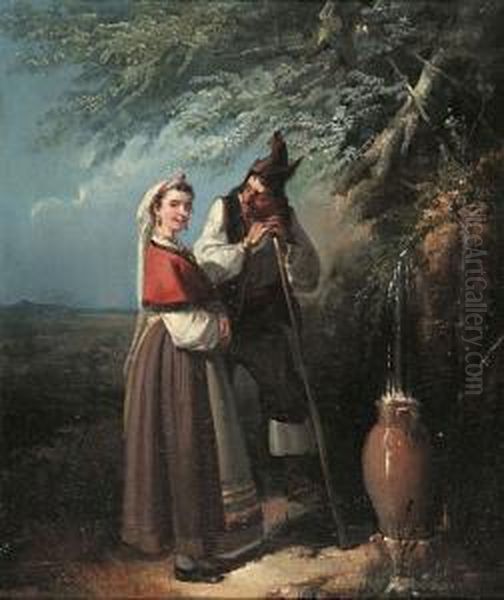 Pareja Con Trajes Regionales Oil Painting by Manuel Rodriguez De Guzman