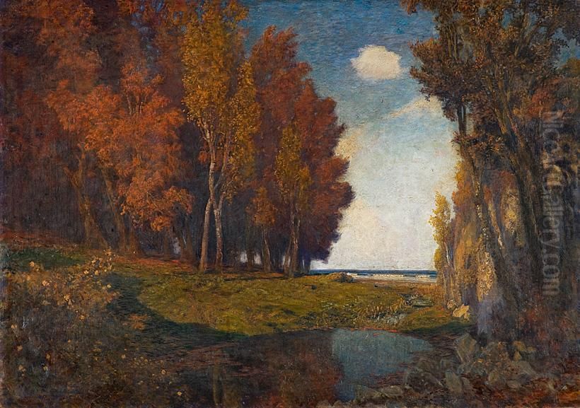 Herbstlicher Eichenhain Am Meer Oil Painting by Max Roeder