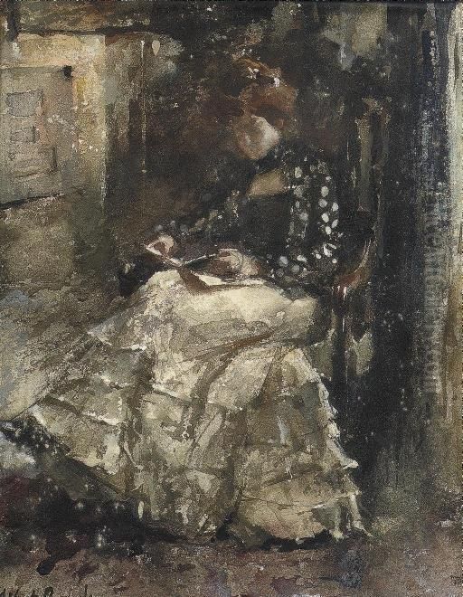 Mientje Reading In The Atelier Oil Painting by Albert Roelofs