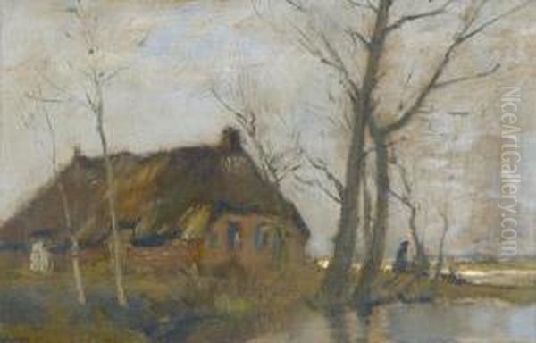 Bauernkate In Der Abenddammerung. Oil Painting by Louis Albert Roessingh