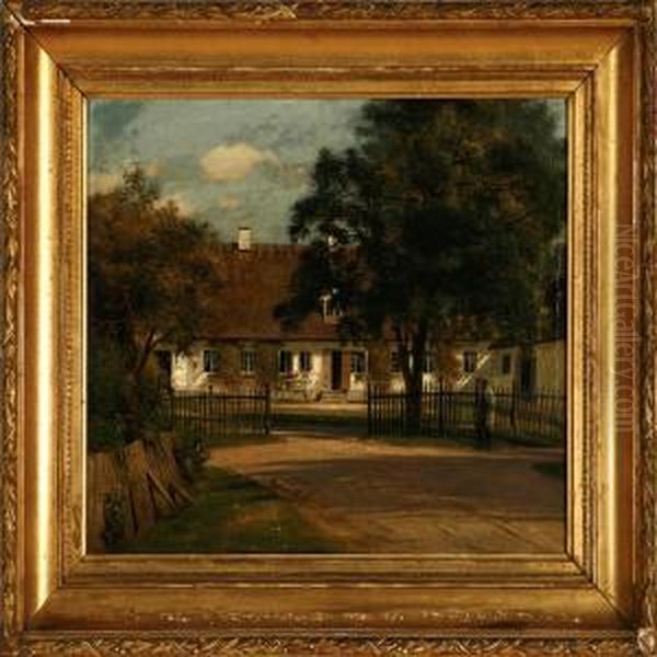 A Man At A Thatched House Oil Painting by Johan Rohde
