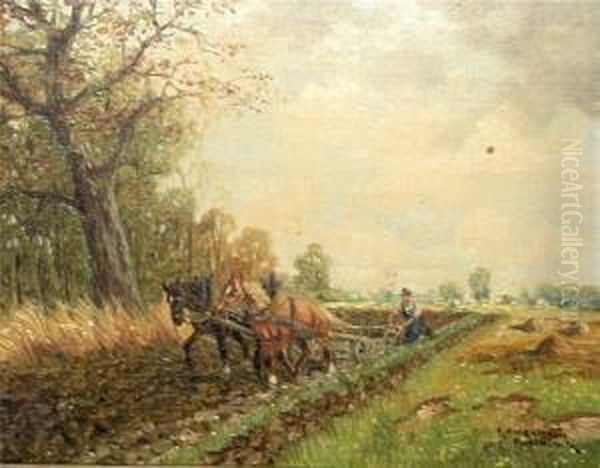 Pflugender Bauer Oil Painting by Karl Rohrhirsch