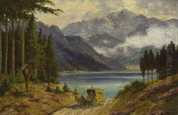Postkutsche Vor Gebirgssee Oil Painting by Karl Rohrhirsch