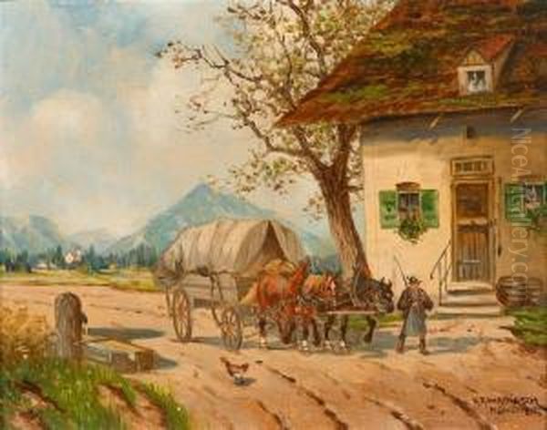 Gegenstucke: Pferd Mit Bauer Oil Painting by Karl Rohrhirsch
