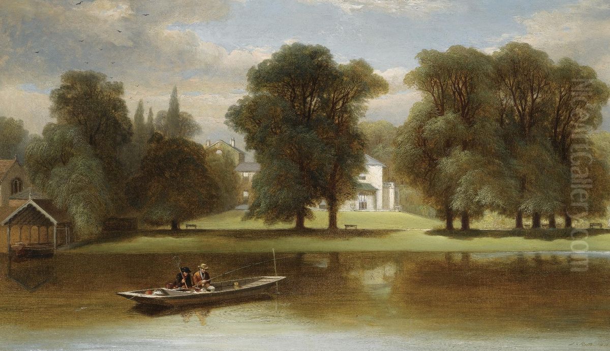 Fishing On The Thames At Twickenham Oil Painting by Alexander Frederick Rolfe