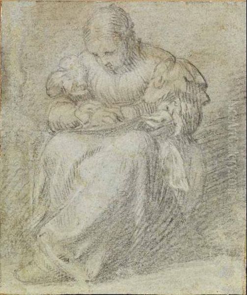 Donna Che Cuce Oil Painting by Gerolamo Romanino