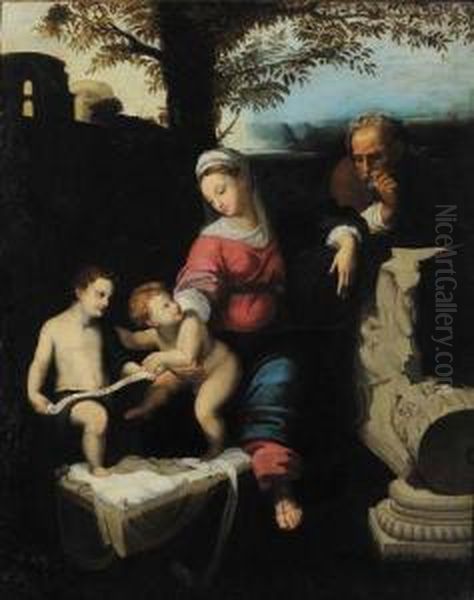 Sacra Famiglia Con San Giovannino Oil Painting by Giulio Romano (Orbetto)