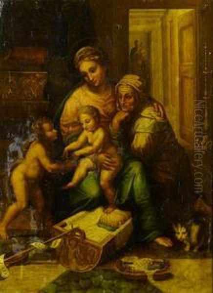 The Madonna And Child With Saint Anne And The Infant Saint John The Baptist Oil Painting by Giulio Romano (Orbetto)