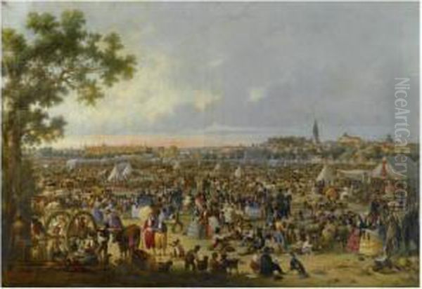 Feria De Sevilla (the Fair At Seville) Oil Painting by Rafael Romero Y Barros