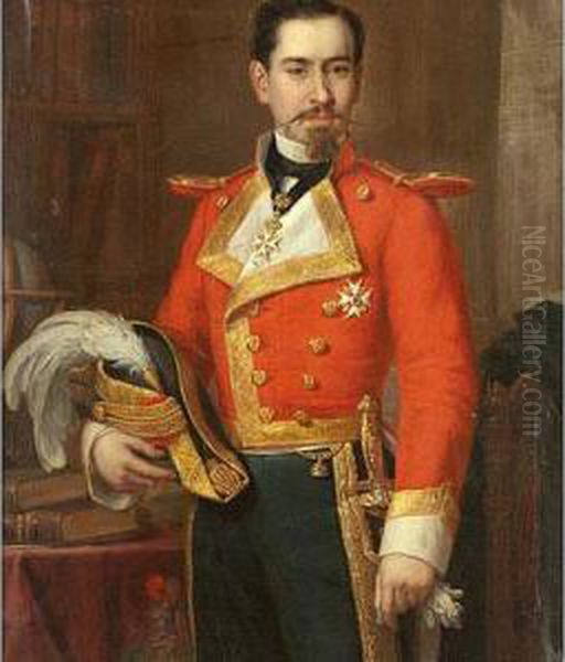 Retrato De Dama Y Retrato Demilitar Oil Painting by Jose Maria Romero Lopez