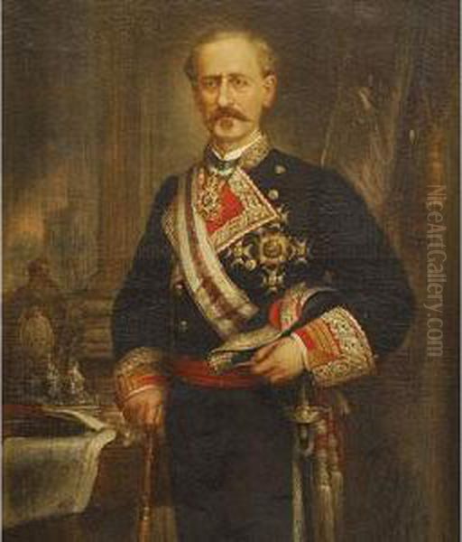 Retrato De Un Brigadier De Tres Cuartos En Uniforme Oil Painting by Jose Maria Romero Lopez