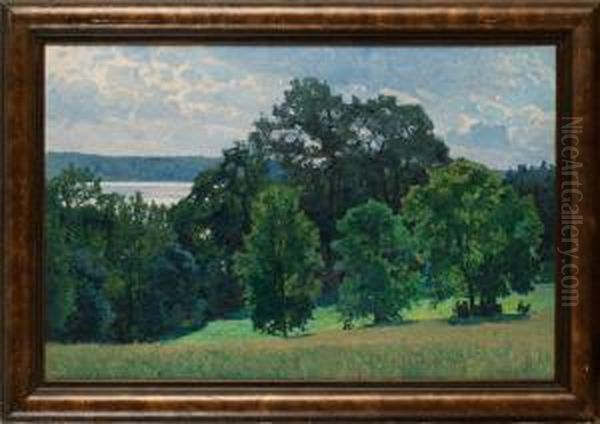 Gronskande Landskap Oil Painting by Charlotta, Lotten Ronquist