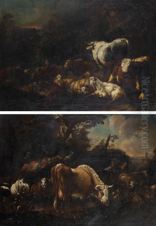 Repos Des Bergers Et Leur Troupeau Dans Un Paysage Oil Painting by Jakob Roos