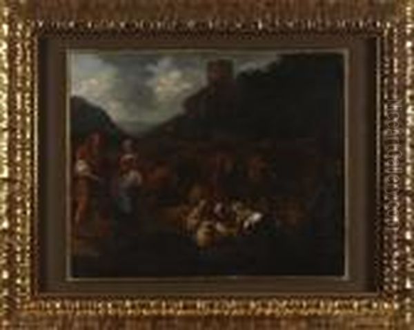 Paisagem Com Figuras E Animais Oil Painting by Johan Heinrich Roos