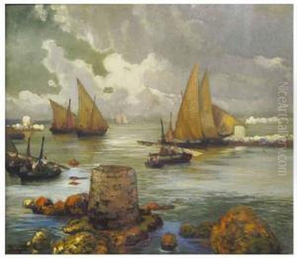 Marina Oil Painting by Antoni Ros Gell