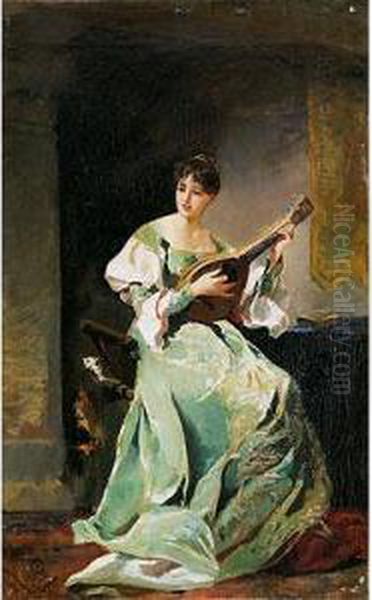 Mujer Con Mandolina Oil Painting by Eduardo Rosales