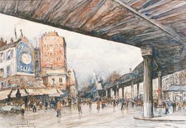 Montmartre, Le Metro Aerien Oil Painting by Georges Rose