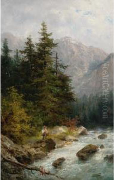 Fishing In The Mountains Oil Painting by Guy Rose