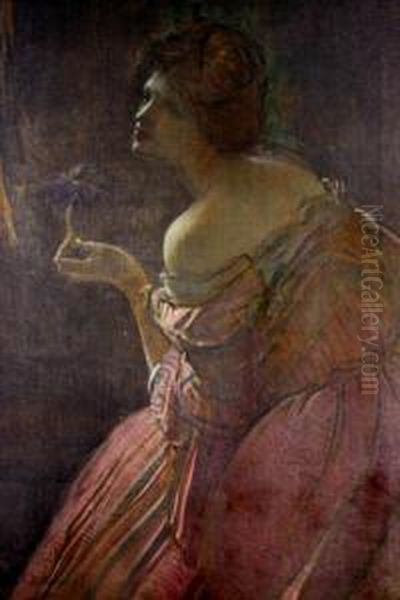 Portrait Of Lady In Pink Dress Oil Painting by Ernest Rosen