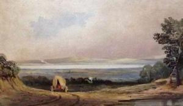 Extensive River Landscape With Cart Oil Painting by Charles Rosenberg