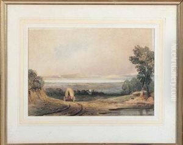 Panoramic Landscape With A Cart On A Country Road In Theforeground Oil Painting by Charles Rosenberg