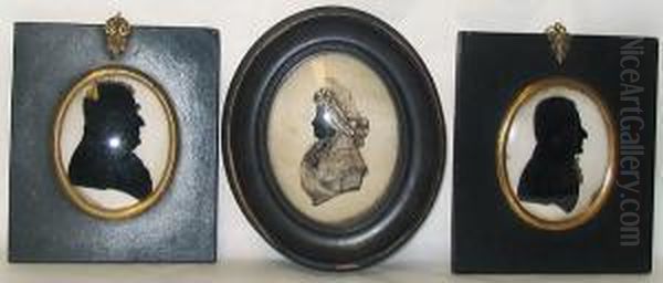 A Silhouette Portrait Of A Gentleman, Profile To Right, Wearing A Frilly Cravat Oil Painting by Charles Rosenberg