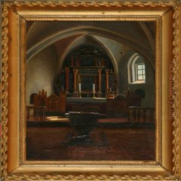 Interior Fromsodring Church And Interior From A Clerical Home Oil Painting by Anna Rosenkrantz