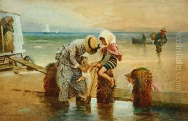 Figures On A Beach Oil Painting by Alexander M. Rossi