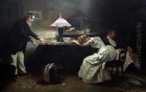 Interior - A Fall In The Market Oil Painting by Alexander M. Rossi