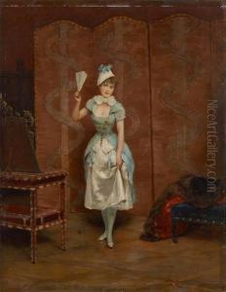 Jeune Fille Se Mirant Oil Painting by Lucius Rossi