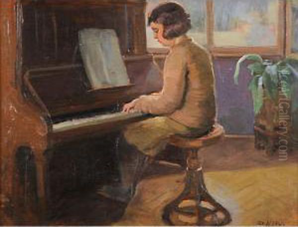 Giovane Pianista Oil Painting by Romano Rossini