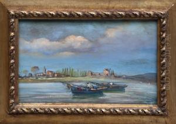 Barche E Pescatori Oil Painting by Romano Rossini