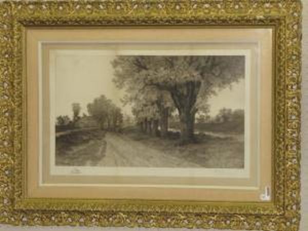 A Church In A Village Along A Tree-lined Road Oil Painting by Ernest C. Rost