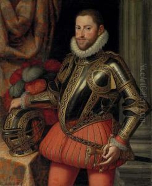 Portrait Of Archduke Ernst Of Austria, Three-quarter Length, In Armor Oil Painting by Martino Rota Dalmatia