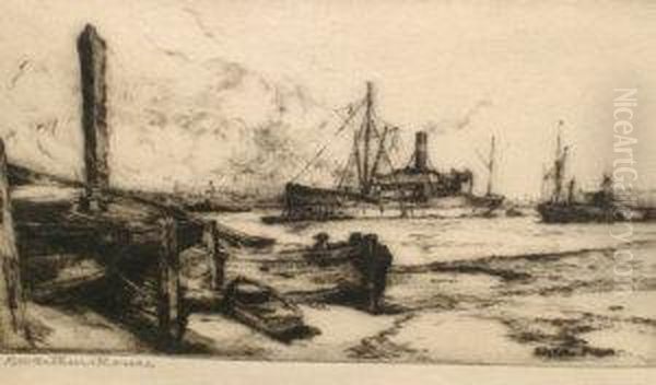 Steam Ships On The River Oil Painting by Robert W. Arthur Rouse