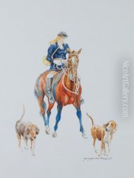 Chasse A Courre, La Cavaliere Et Ses Chiens Oil Painting by Jean-Jacques Rousseau