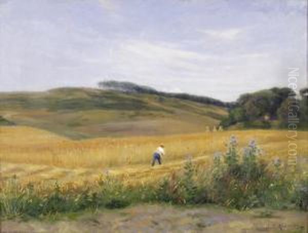 Getreidefeld Mit Mahendem Bauer Oil Painting by Jean-Jacques Rousseau