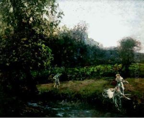 Lavandaie Presso Un Ruscello Oil Painting by Jean-Jacques Rousseau